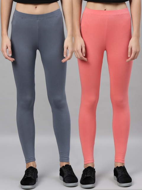

Kryptic Women Pack Of 2 Solid Ankle-Length Leggings, Peach