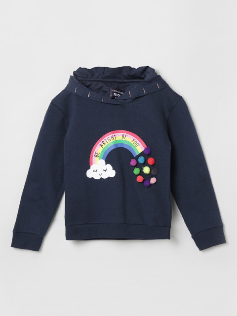 

max Girls Navy Blue Printed Hooded Sweatshirt