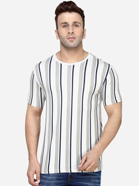 

JADE BLUE Men White Striped Round Neck T-shirt