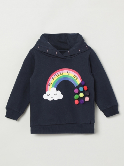 

max Girls Navy Blue Self Design Hooded Sweatshirt