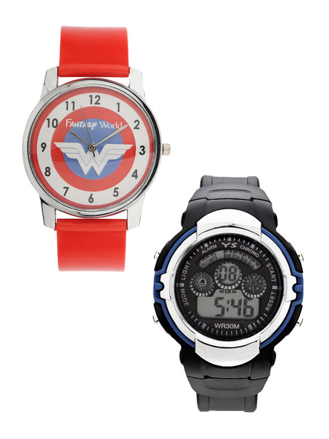 

Fantasy World Kids Red & Black His & Her Watch FWGiftset119-008-RD-YS-02-BL