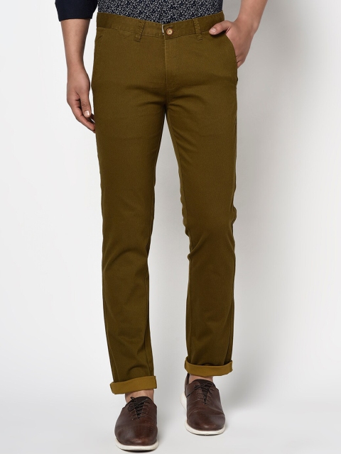 

Octave Men Olive Brown Regular Fit Solid Chinos