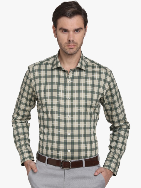 

JADE BLUE Men Green & Off-White Slim Fit Checked Formal Shirt