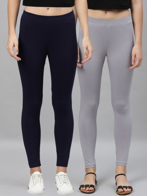 

Kryptic Women Pack Of 2 Solid Ankle-Length Leggings, Navy blue