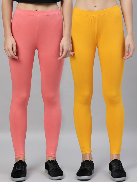 

Kryptic Women Pack Of 2 Solid Ankle-Length Leggings, Yellow