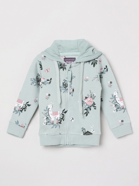 

max Girls Green Printed Hooded Sweatshirt
