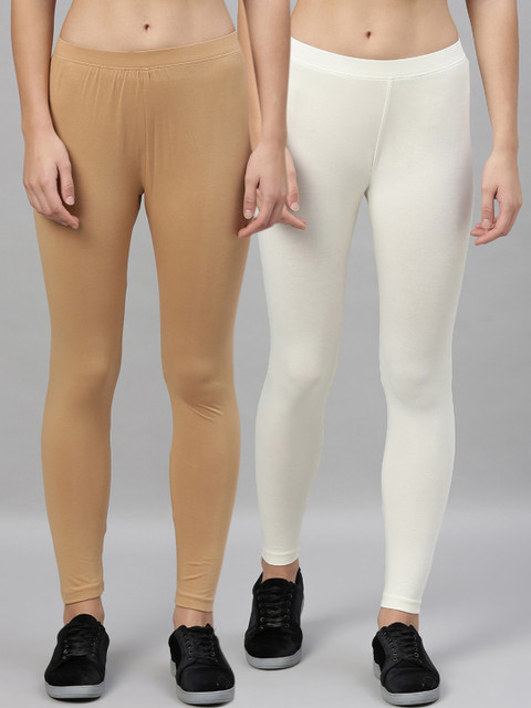 

Kryptic Women Pack Of 2 Solid Ankle-Length Leggings, Beige