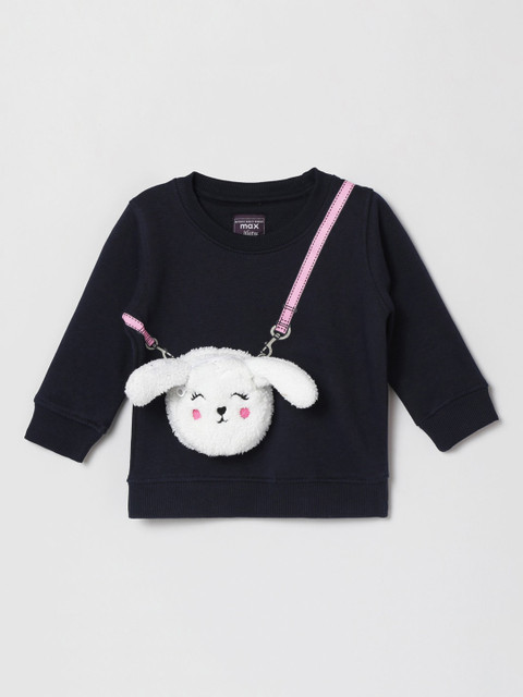 

max Girls Navy Blue Printed Sweatshirt