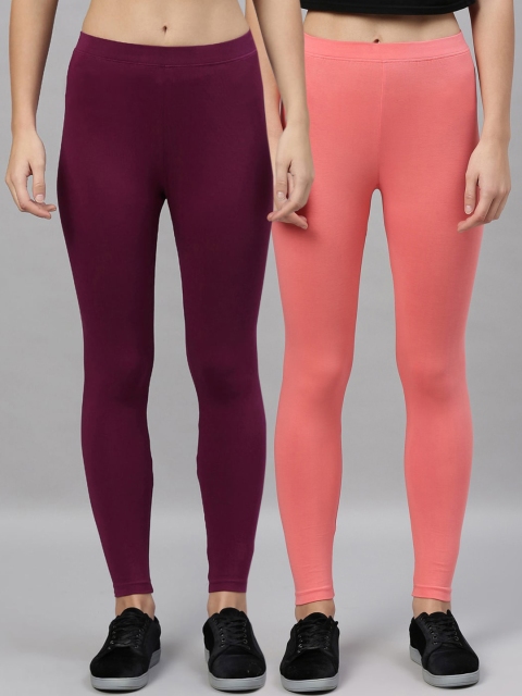 

Kryptic Women Pack Of 2 Solid Ankle-Length Leggings, Burgundy