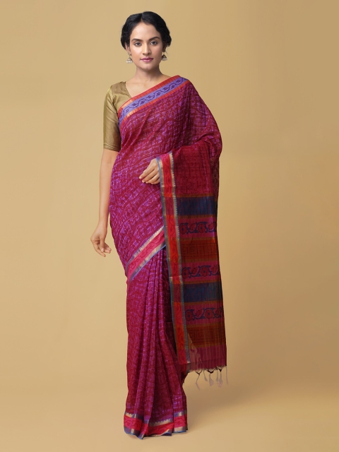 

Unnati Silks Purple Pure Silk Printed Mangalagiri Handloom Saree