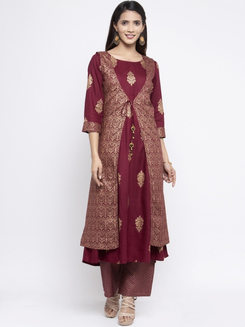 

Kiaasa Women Maroon Printed A-Line Kurta