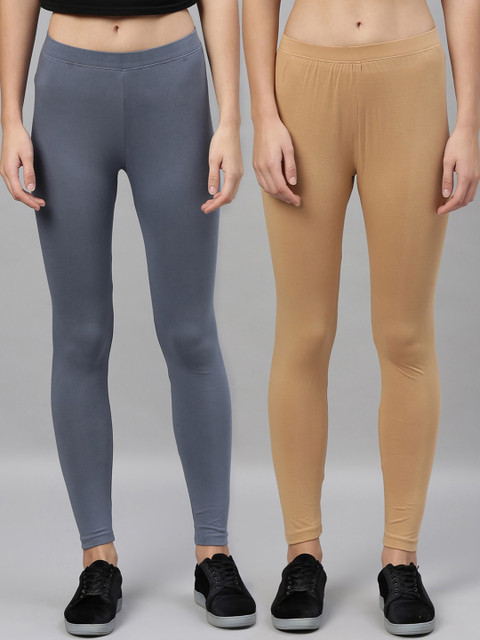 

Kryptic Women Pack Of 2 Solid Ankle-Length Leggings, Beige