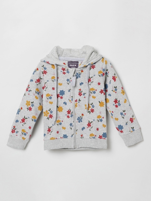

max Girls Grey Melange Printed Sweatshirt