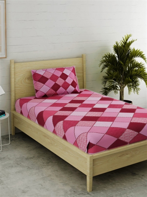 

EverHOME Pink & Maroon Geometric 144 TC Cotton 1 Single Bedsheet with 1 Pillow Covers