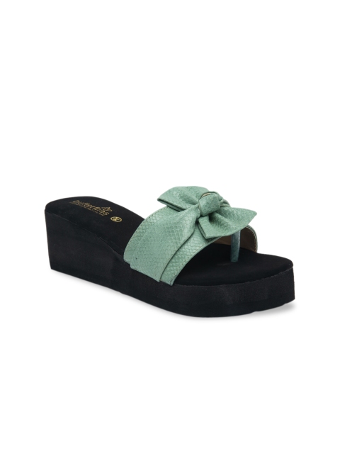 

Butterflies Women Green Woven Design Flatform Heels