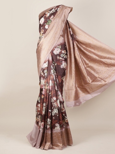 

Pothys Brown Printed Jute Silk Saree with Zari Border