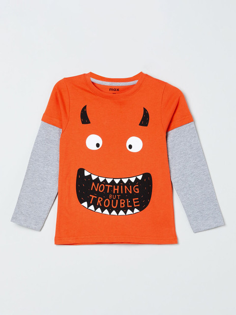 

max Boys Orange Solid Round Neck Cotton T-shirt