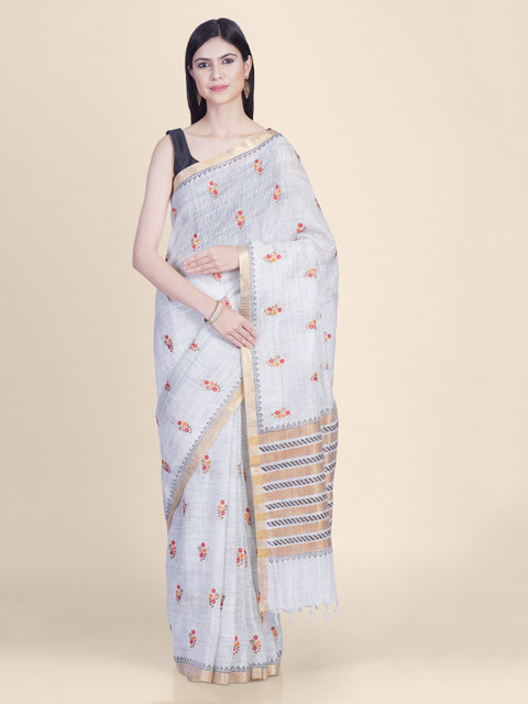 

Kasat Off-White Pure Linen Woven Design Khadi Saree