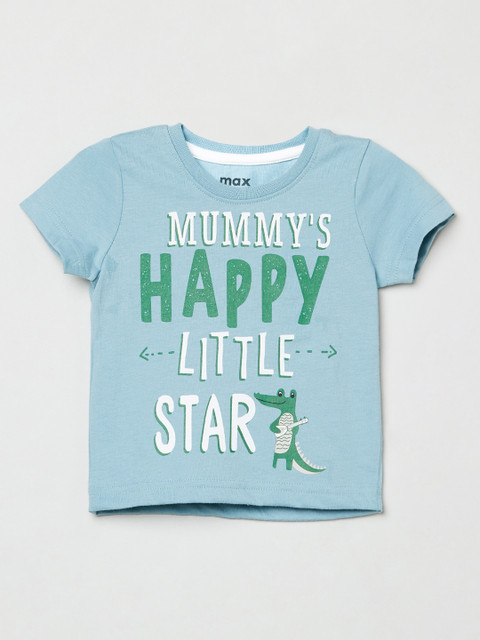

max Boys Blue Printed Round Neck Cotton T-shirt