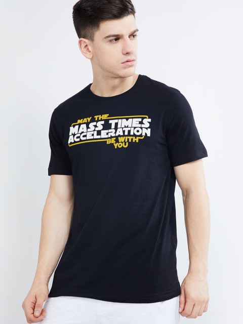 

max Men Black & White Printed Round Neck T-shirt