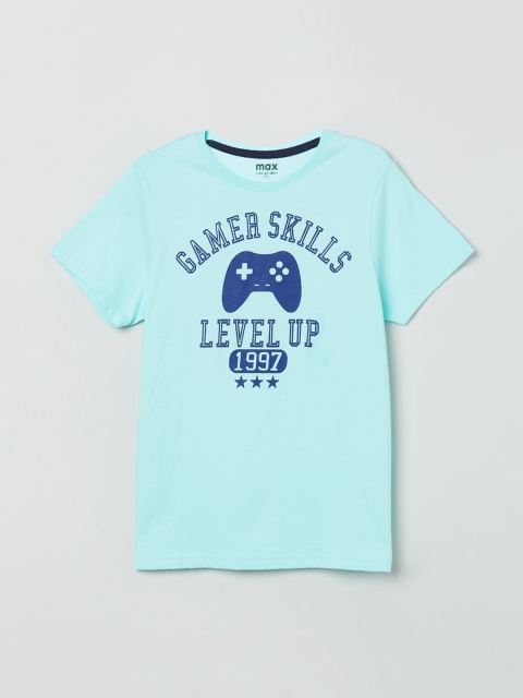 

max Boys Blue Printed Round Neck T-shirt