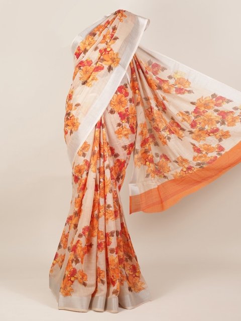 

Pothys Peach-Coloured Printed Linen Blend Saree