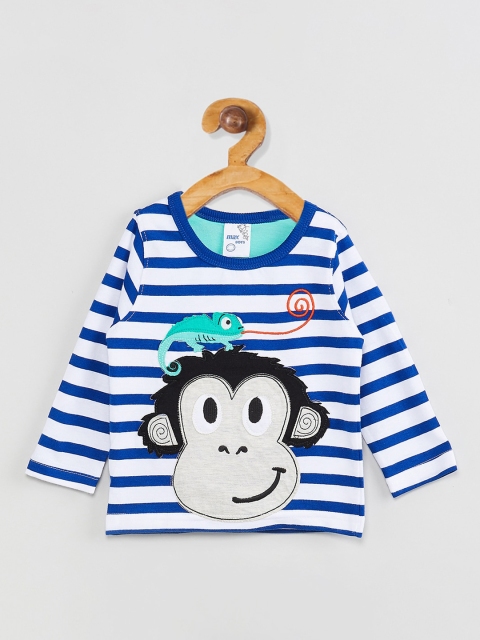 

max Boys Navy Blue & White Striped Round Neck T-shirt