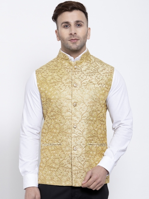 

Badoliya & Sons Men Green & Brown Woven Design Nehru Jacket