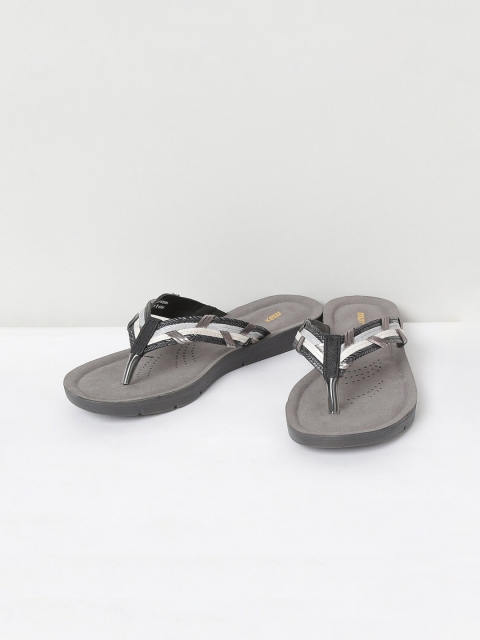 

max Women Grey Embellished PU Open Toe Flats