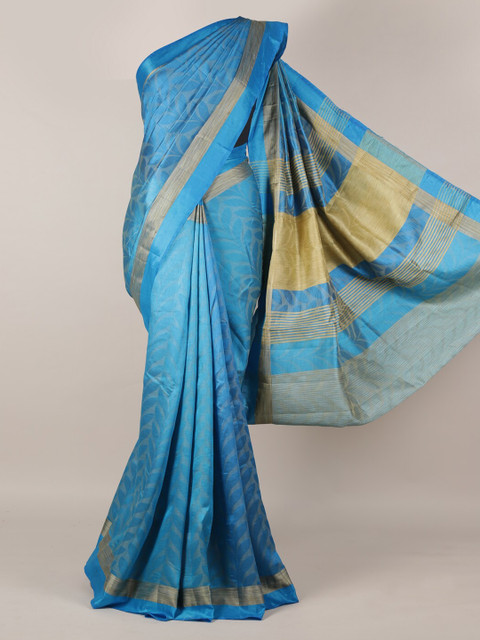 

Pothys Blue Solid Jute Silk Saree