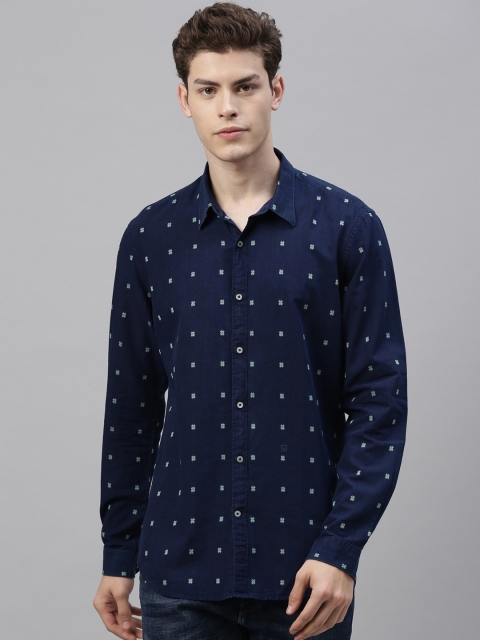 

RARE RABBIT Men Blue Tailored Fit Printed Casual Shirt