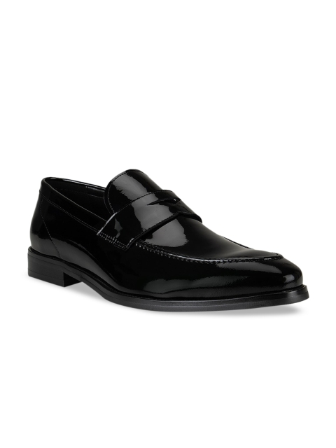 

ROSSO BRUNELLO Men Black Solid Patent Leather Formal Loafers