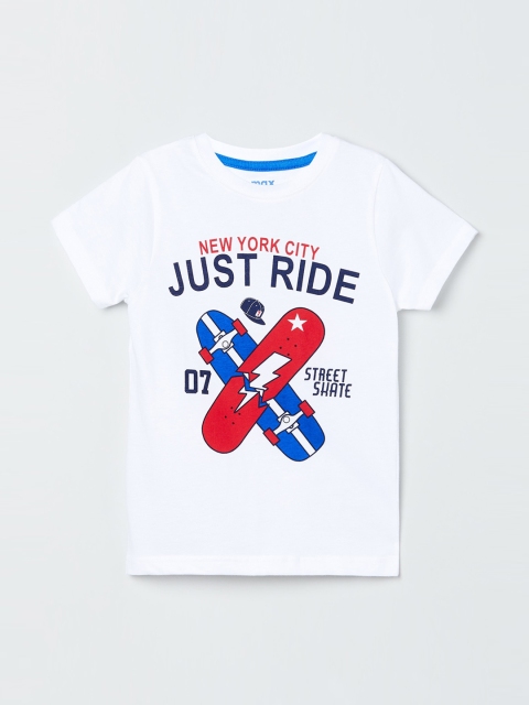 

max Boys White Printed Round Neck T-shirt