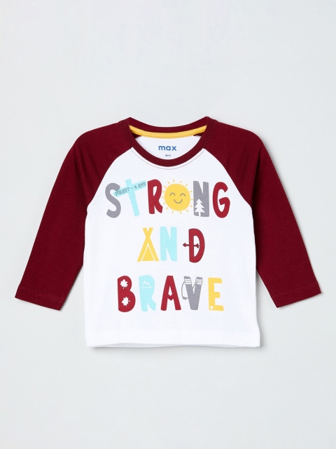 

max Boys White Printed V-Neck T-shirt