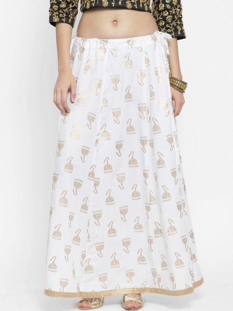 

Clora Creation Women White & Gold-colored Printed A-Line Maxi Skirt