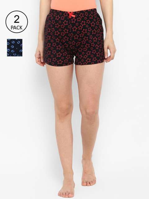 

Curare Women Pack of 2 Printed Lounge Shorts, Navy blue