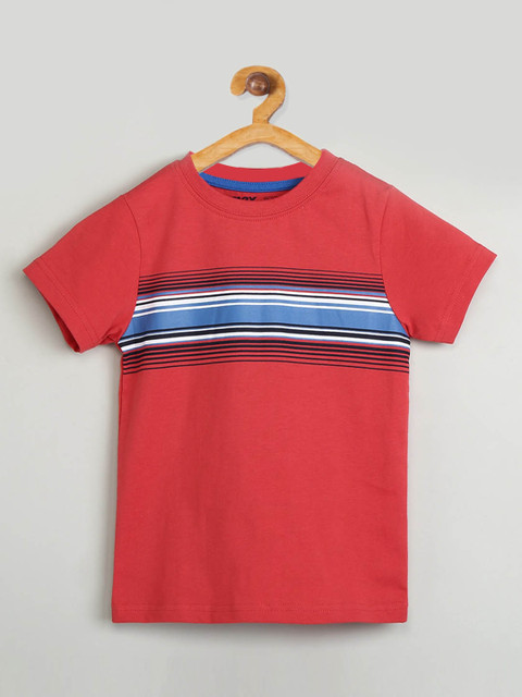 

max Boys Red Printed Round Neck Cotton T-shirt
