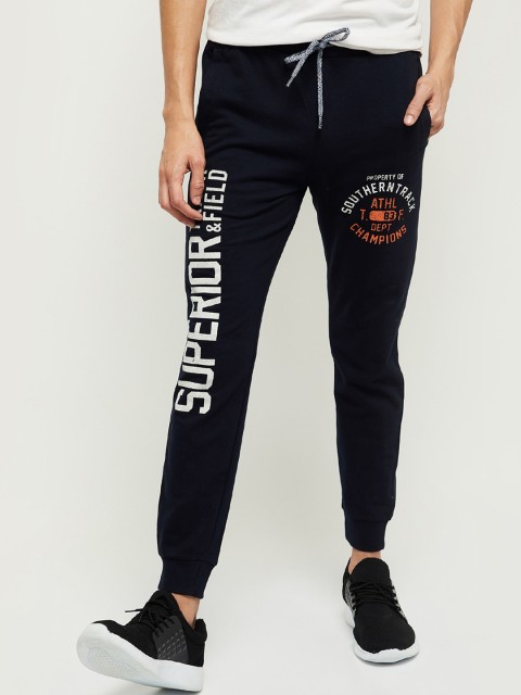 

max Men Navy Blue & White Printed Joggers
