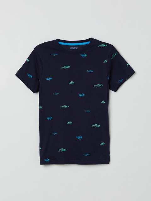 

max Boys Navy Blue Printed Round Neck T-shirt