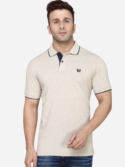 

Greenfibre Men Cream-Coloured Solid Polo Collar T-shirt