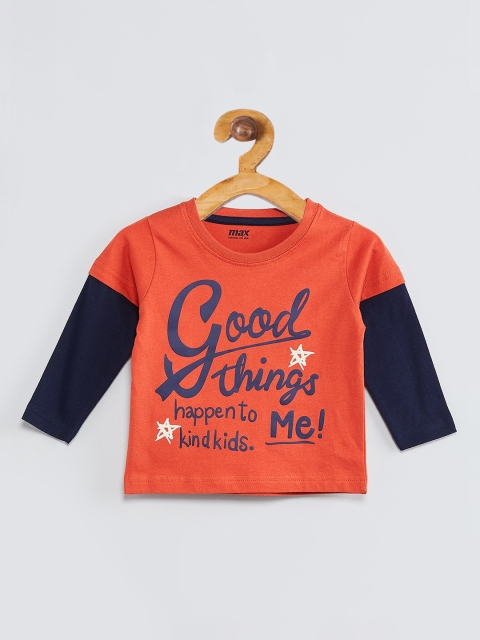 

max Boys Orange Printed Round Neck T-shirt