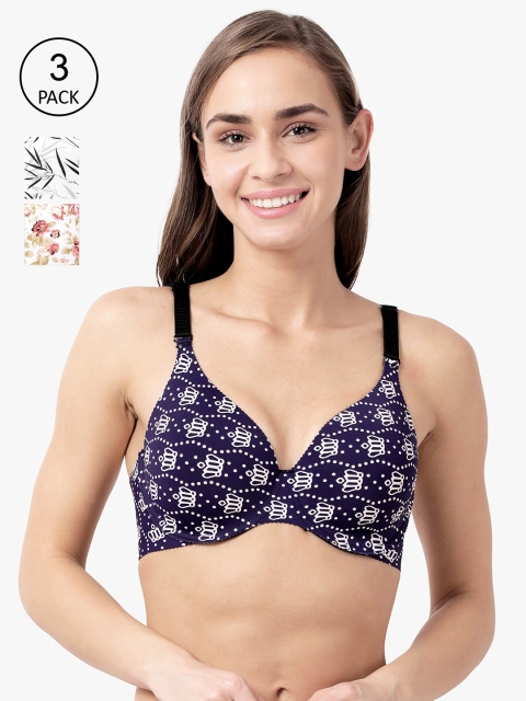 

shyaway Multicoloured Set of 3 Printed Underwired Lightly Padded Everyday Bra shya-com-219, Multi