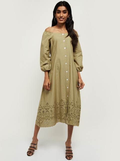 

max Women Khaki Printed A-Line Dress