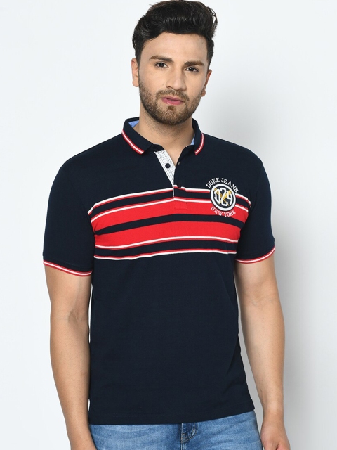 

Duke Men Blue Striped Polo Collar T-shirt