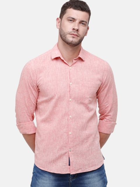 

CAVALLO by Linen Club Men Cotton Linen Pink Regular Fit Solid Casual Shirt