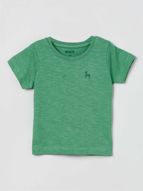 

max Boys Green Solid Round Neck T-shirt