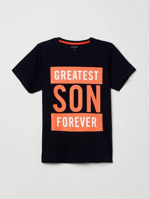 

max Boys Blue Printed Round Neck T-shirt