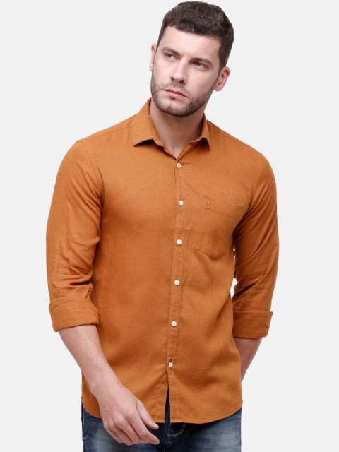 

CAVALLO by Linen Club Men Cotton Linen Brown Regular Fit Solid Casual Shirt