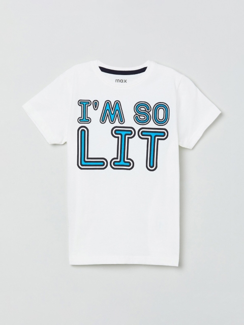 max Boys White Printed Round Neck T-shirt