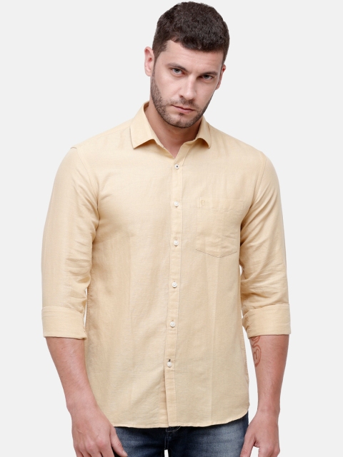 

CAVALLO by Linen Club Men Cotton Linen Yellow Regular Fit Solid Casual Shirt